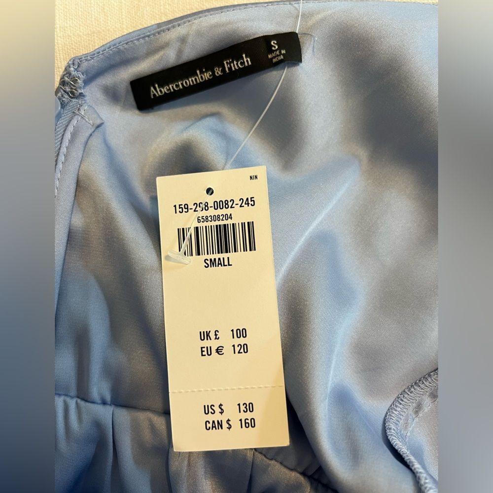 Abercrombie & Fitch Light Blue Satin Twist-Front Slit Maxi Dress - Picture 4 of 14